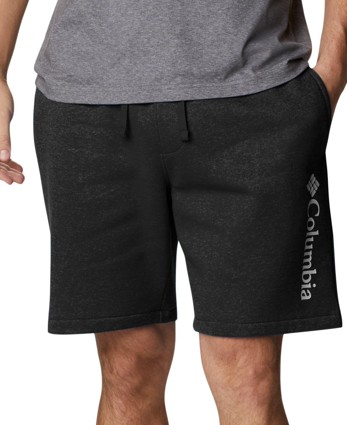 Columbia Mens Trek Relaxed Fit Logo Fleece Shorts Black White XL