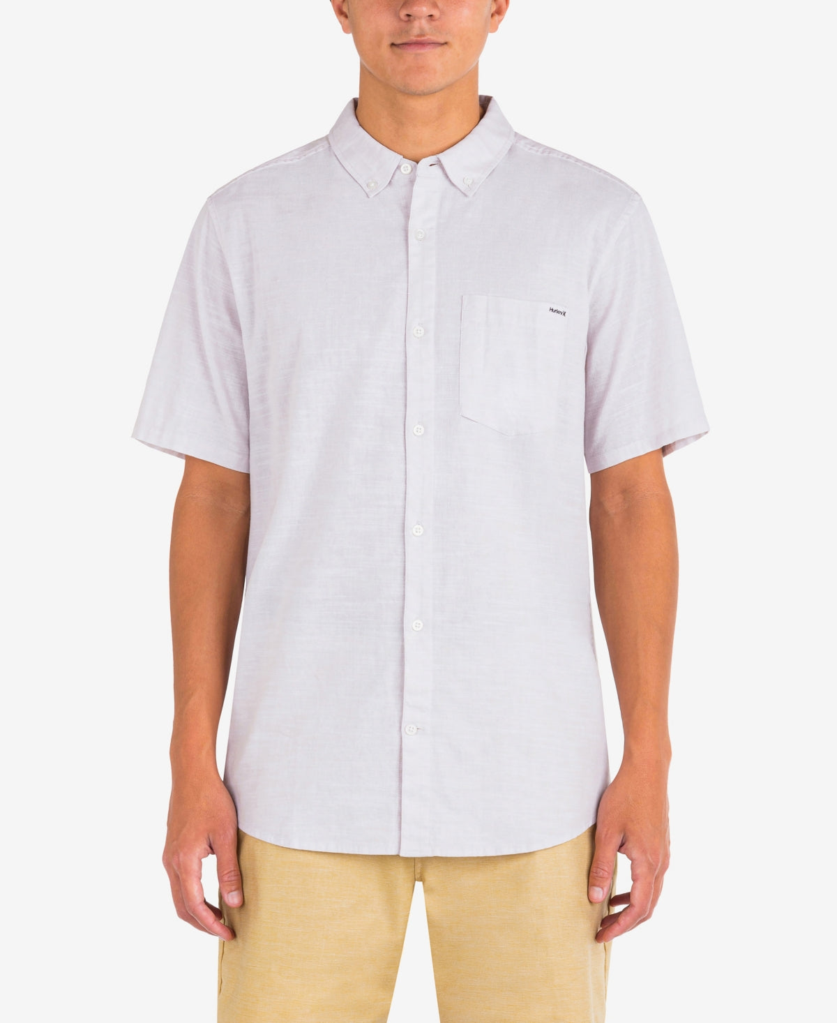 Hurley Men's One and Only Stretch Short Sleeve Button Down Shirt White XXL