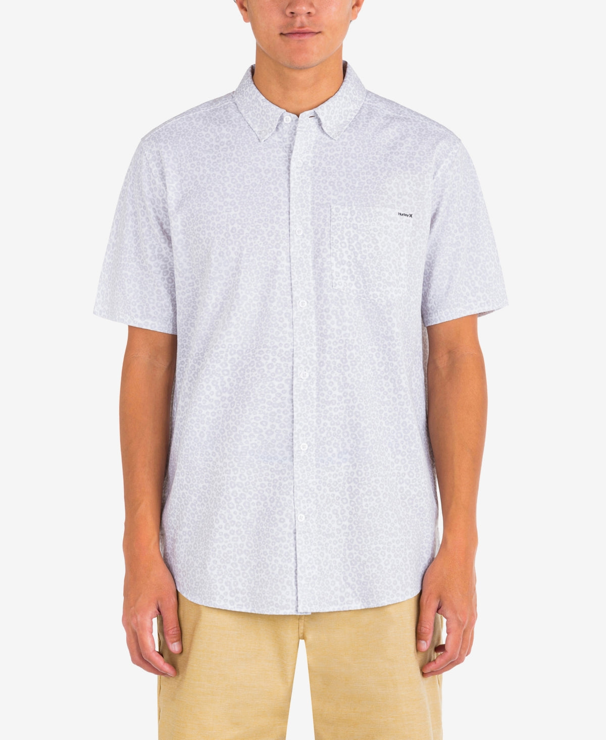 Hurley Men's One and Only Print Short Sleeve Button Down Shirt White Small