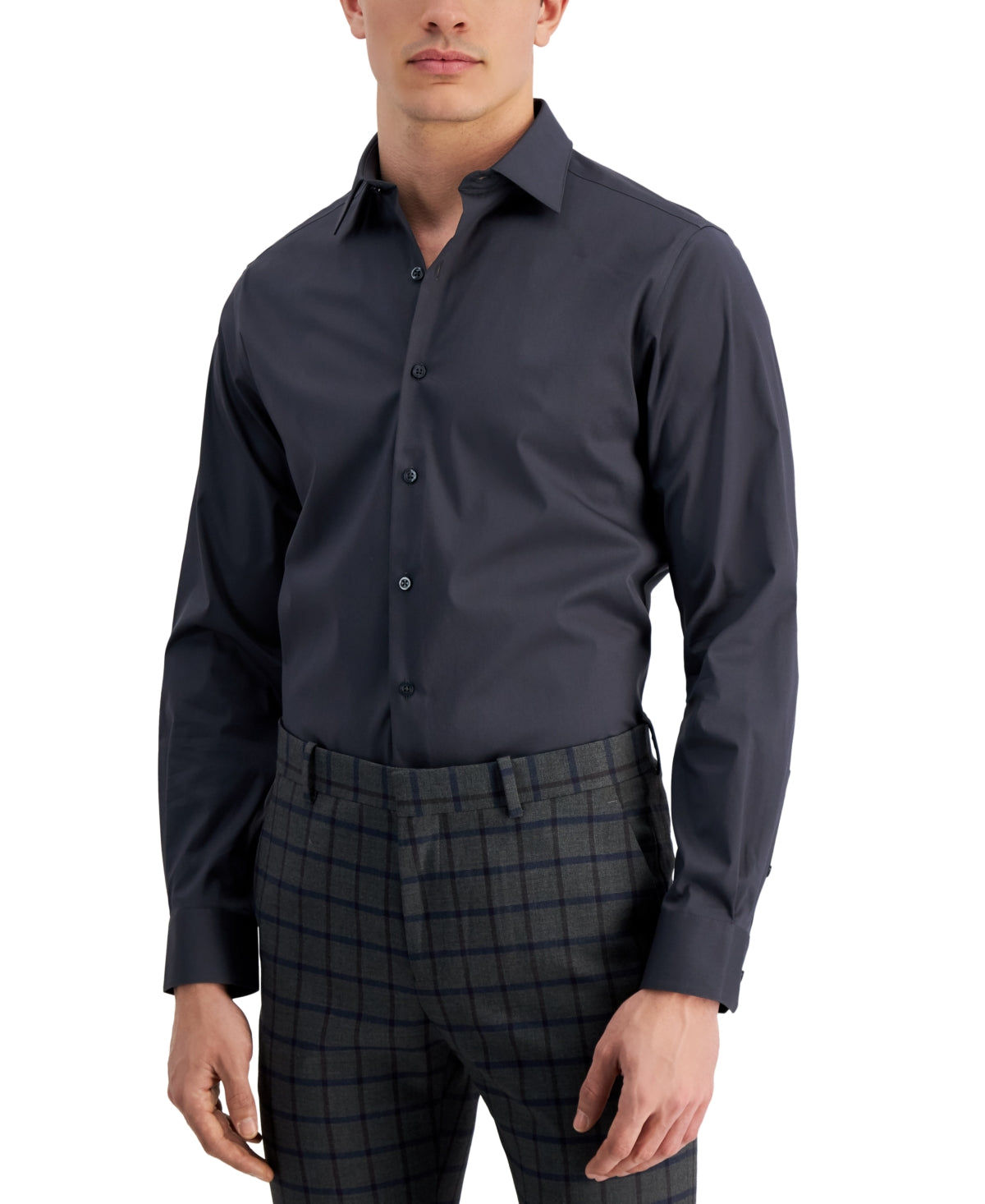 Alfani Mens Slim fit Dress Shirt Small 14-14.5 32-33 Grey Solid
