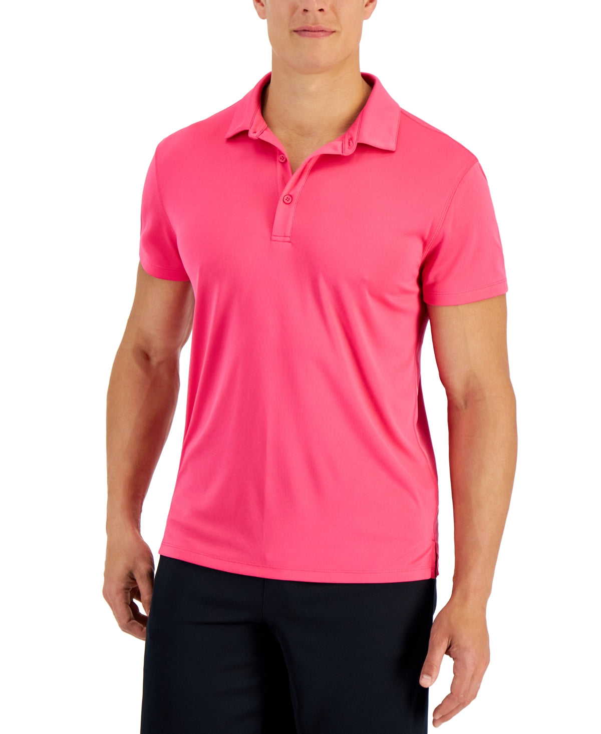 ID Ideology Men's Interlock Performance Short Sleeve Polo Shirt Fiery Pink Large