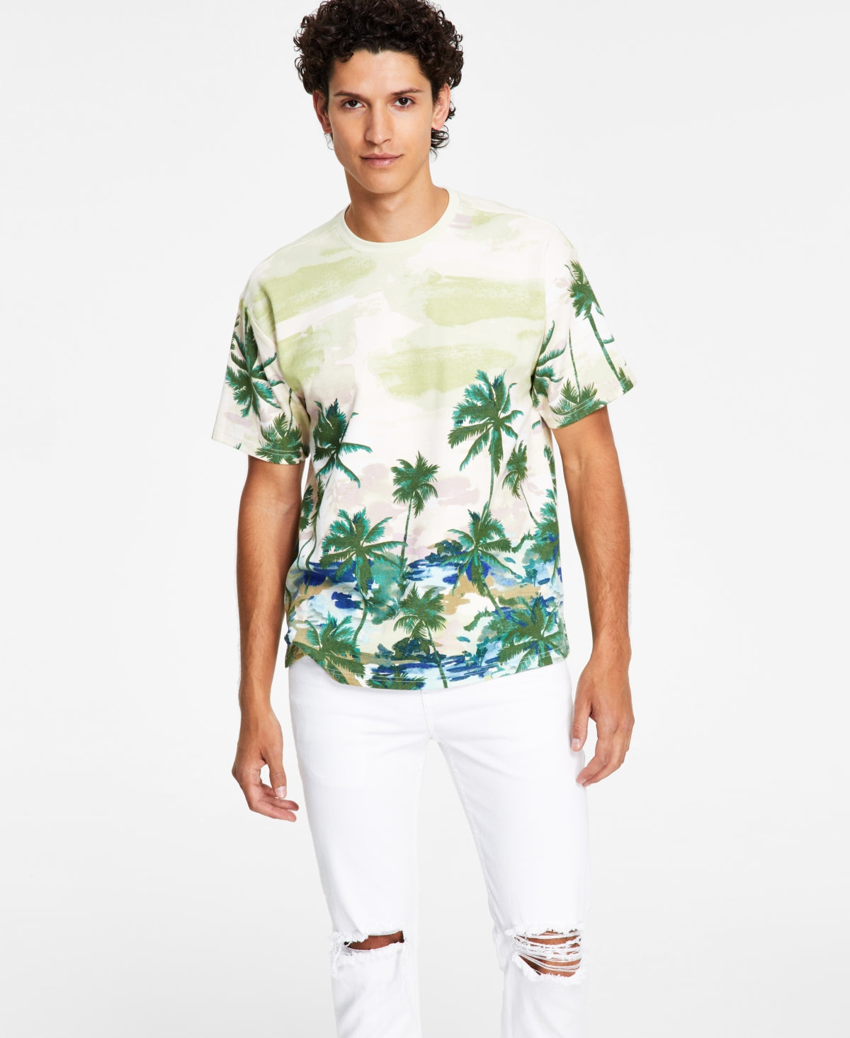 INC International Concepts Mens Sandy Shore Lime Twist T shirt Green  Large