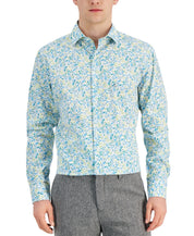 Bar III Mens Calma Floral Dress Button Down Shirt Blue White Yellow Small