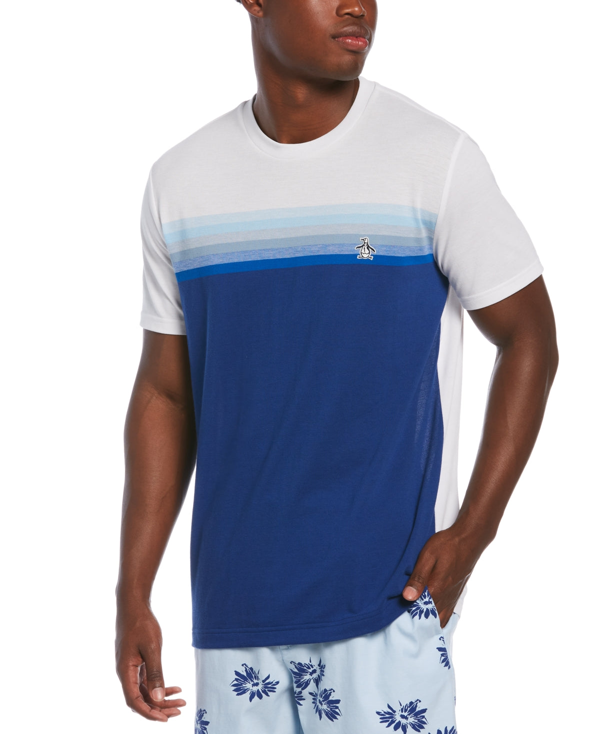 Original Penguin Mens Ombre Striped T Shirt Blue Large