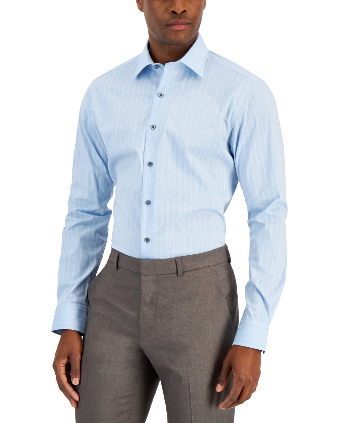 Alfani Men's Slim Fit Stain Resistant Dress Shirt Lt Blue White 14-14.5 / 32-33