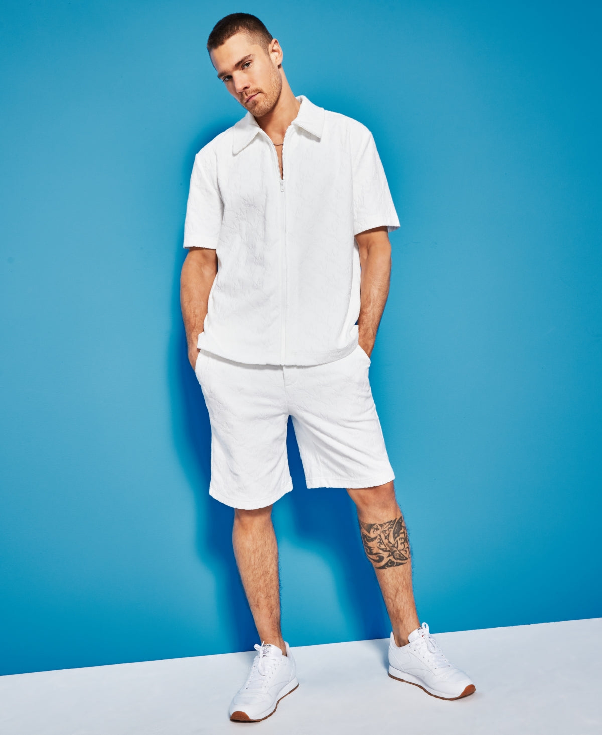 Royalty By Maluma Men's Fullzip Terry Shirt  Natural White Medium