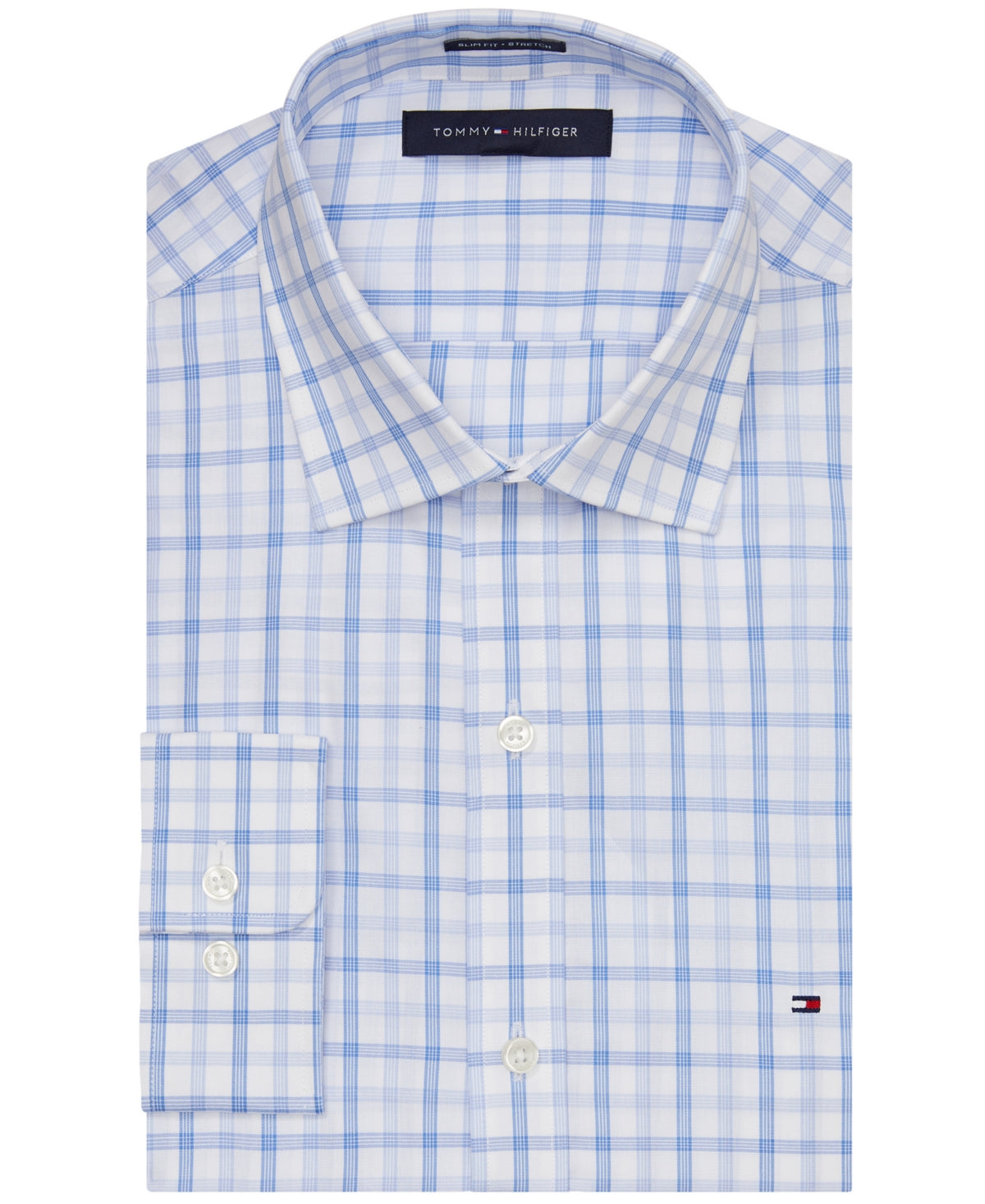 Tommy Hilfiger Mens Slim fit Dress Shirt Medium 15 in 32-33 Light Blue Plaid