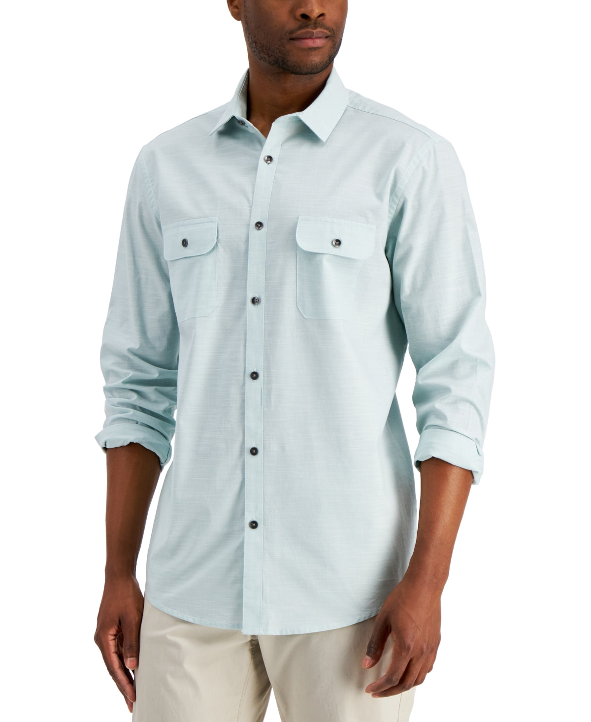 Alfani Men's Regular-Fit Solid Button Down Shirt Minnow Green 2XL