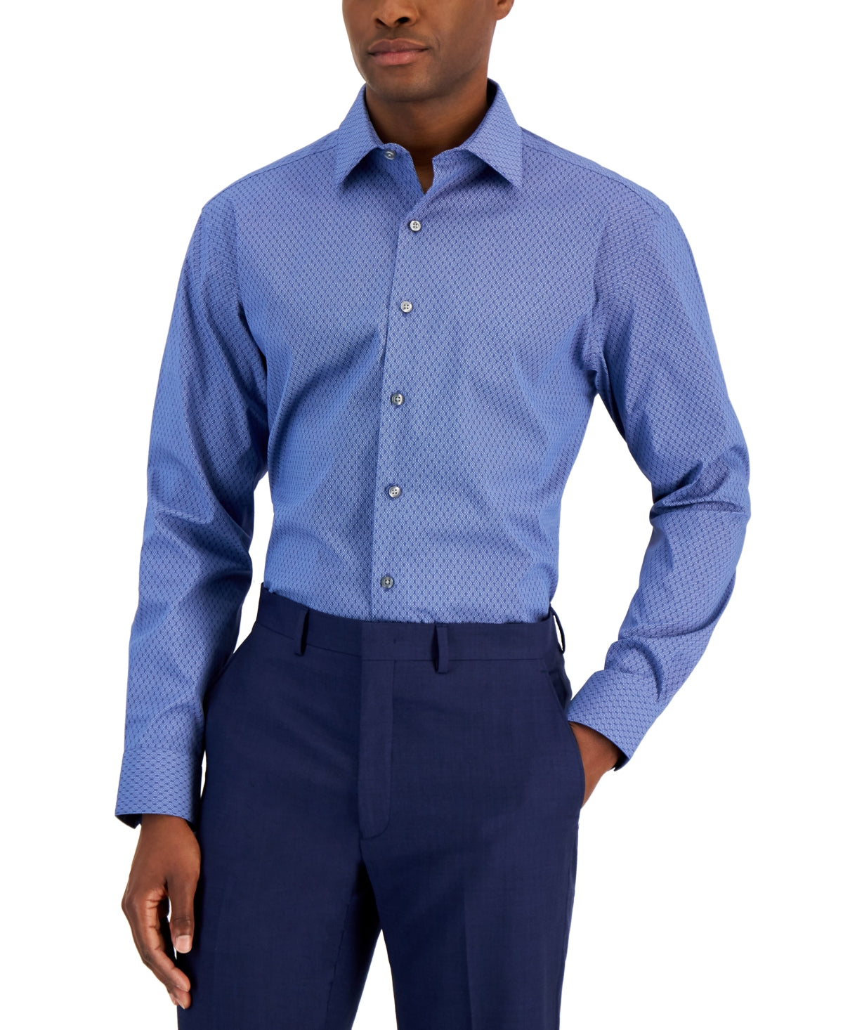Alfani Men Regular fit Dress Shirt Small 14-14.5 32-33 Blue Geometric