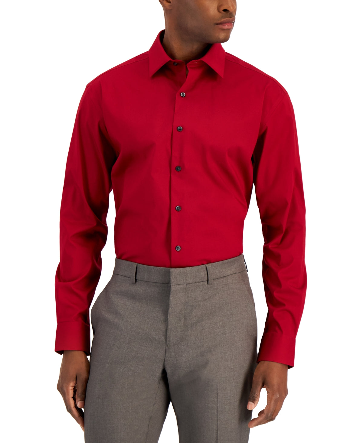 Alfani Mens Regular fit Dress Shirt XL 17-17.5 36-37 Crimson Red Solid