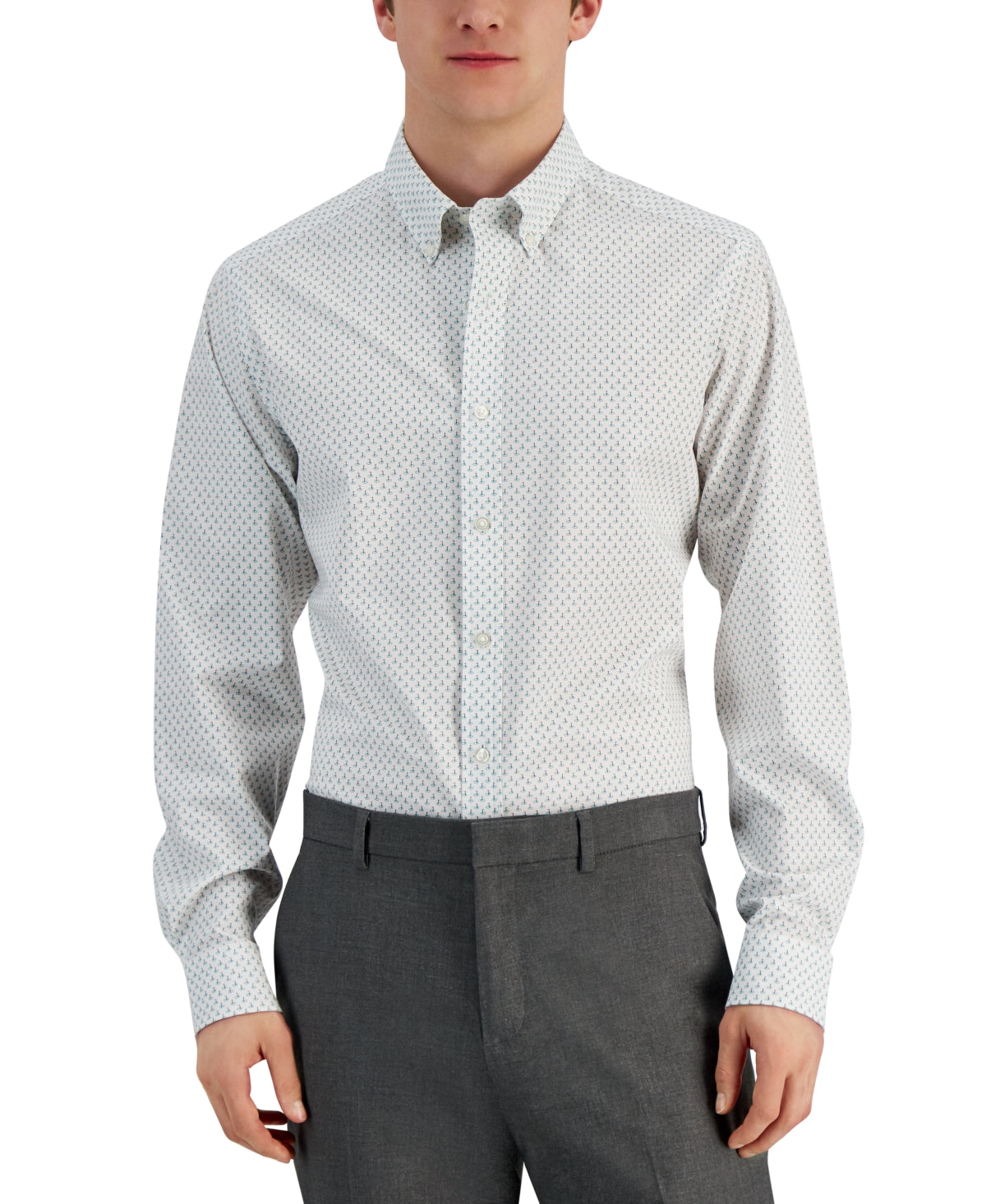 Club Room Men's Golf-Print Button Down Dress Shirt White Orange Large