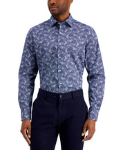 Bar III Mens Slim Fit Stretch Floral Button Down Dress Shirt Blue Medium 15 15.5