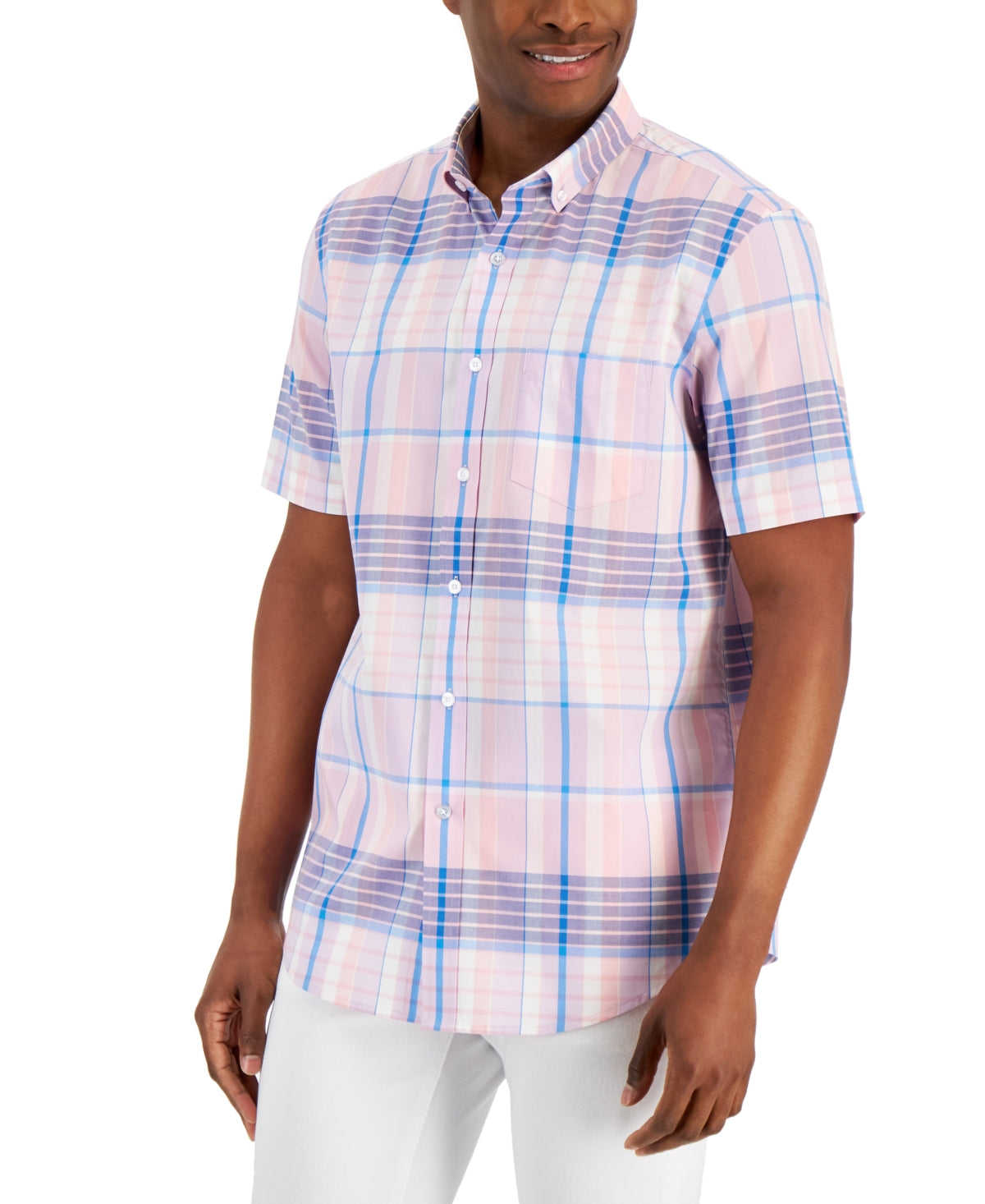 Club Room Men's Romero Plaid Poplin Shirt Pink Small