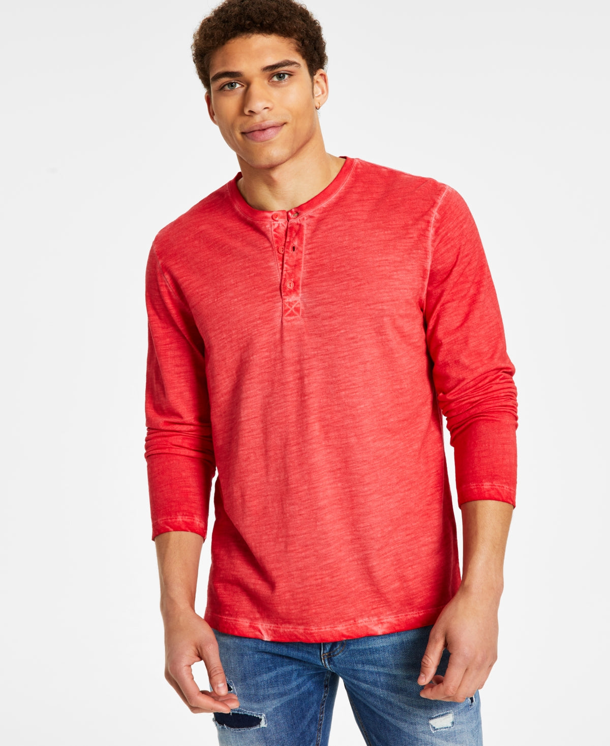 Sun + Stone Men's Longsleeve Washed Henley Red XL