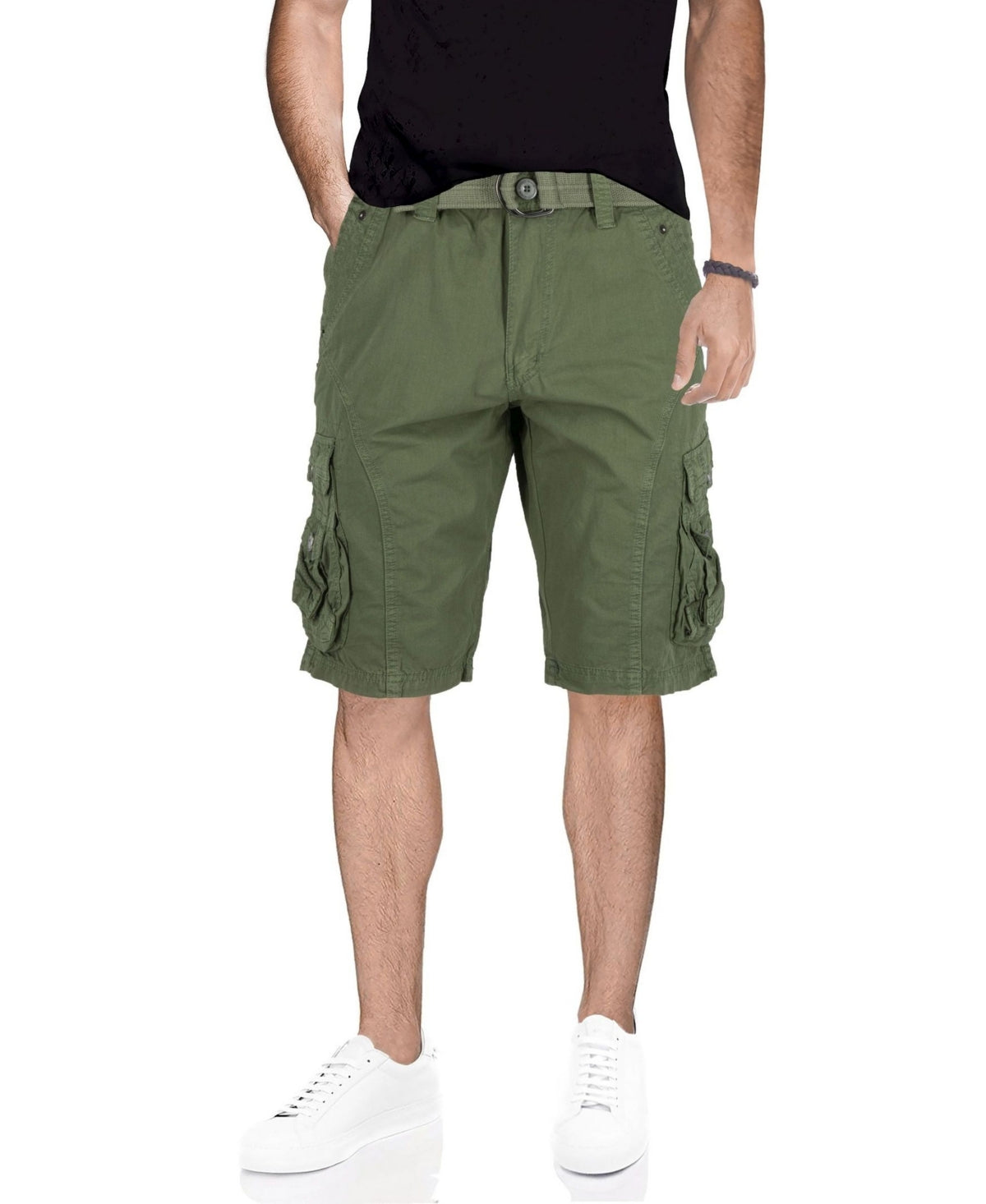 X-Ray Men's Belted Snap Detail Cargo Shorts Green Grass 32"