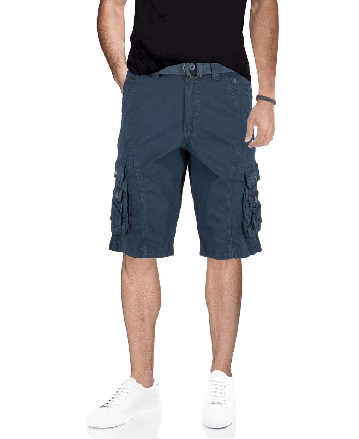 X-Ray Men's Belted Snap Detail Cargo Shorts Majolica Blue 32