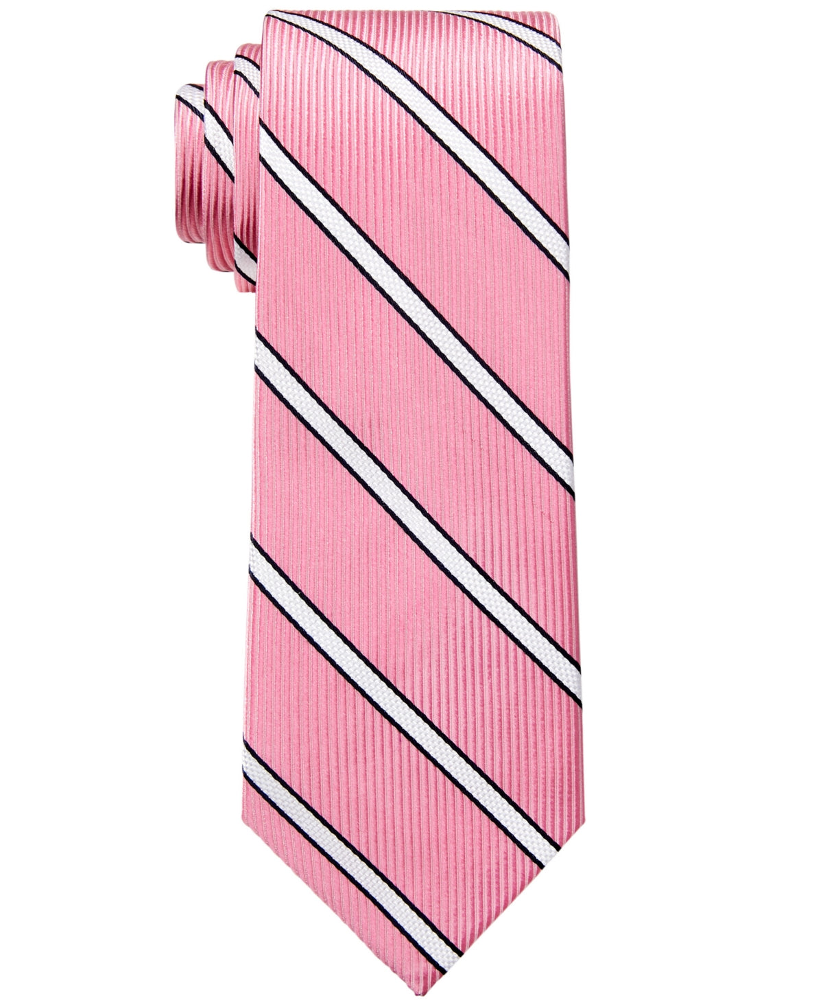 Tommy Hilfiger Men's Slim Textured Twill Stripe Tie Pink Necktie