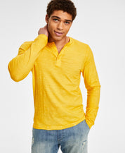 Sun + Stone Mens Long Sleeve Henley Shirt Bright Star 2XL