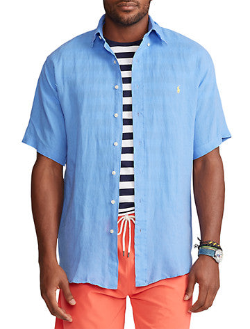 Polo Ralph Lauren Men's Big & Tall Lightweight Linen Button Down Shirt Blue 3XLT
