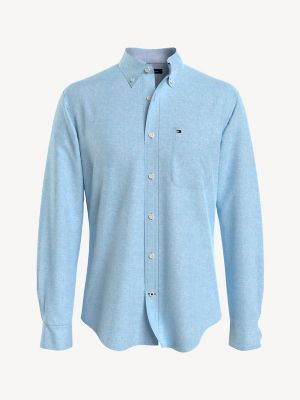 Tommy Hilfiger Men's Porter Cotton Linen Button Shirt Large Light Blue