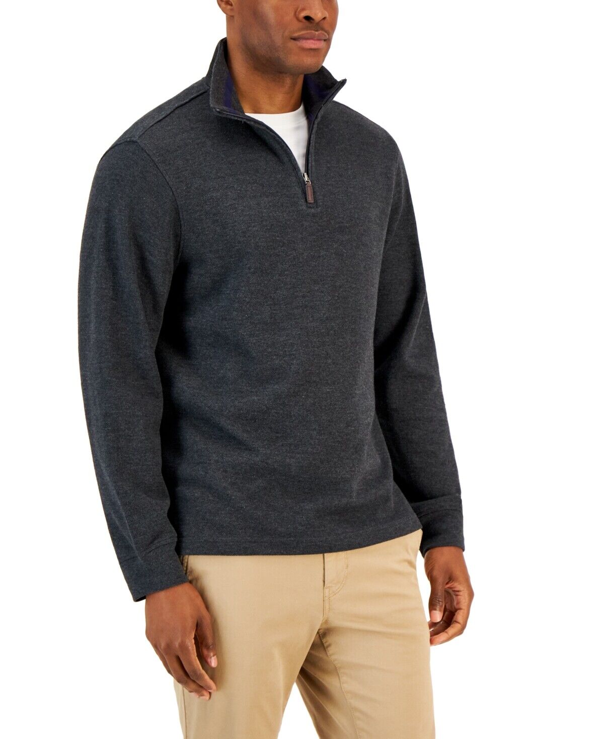 Club Room Men's Solid Classic Fit French Rib Quarter Zip Sweater Grey Large