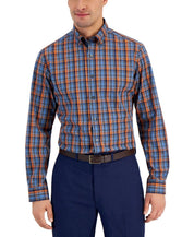 Club Room Mens Slim-Fit Performance Stretch Button Down Shirt Blue Orange Small