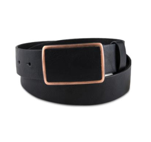Sun + Stone Mens Plaque Buckle Belt Black Medium 34-36