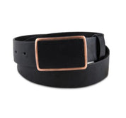 SUN + STONE Men's Bonded Leather Plaque Buckle Belt Black Small 34 36