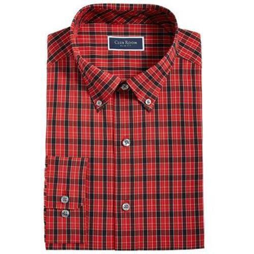 Club Room Men's Regular Fit Plaid Button Down Dress Shirt Red Black Small