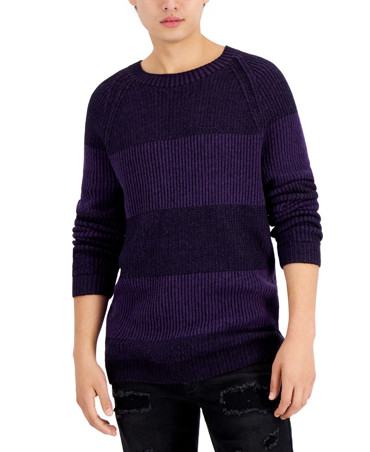 INC International Concepts Mens Plaited Crewneck Sweater Deep Purple XL