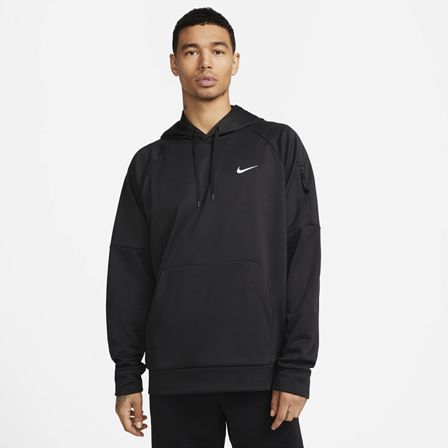 Nike Men's Therma-FIT Long-Sleeve Hoodie Sweatshirt Black White Medium