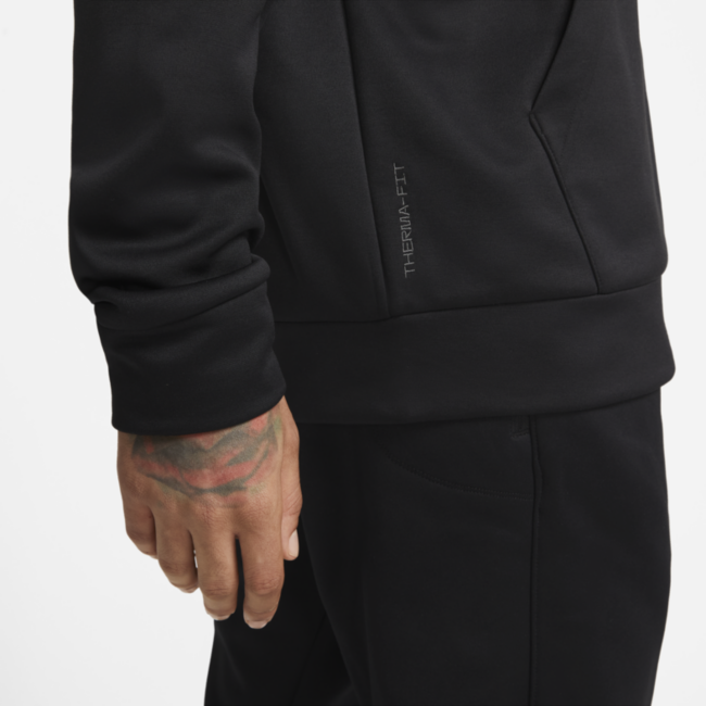 Nike Men's Therma-FIT Long-Sleeve Hoodie Sweatshirt Black White Medium