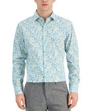 Bar III Men's Slim Fit Calma Floral Button Donw Dress Shirt Blue Yellow Small