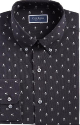 Club Room Mens Skull-Print Button Down Dress Shirt Black White Medium