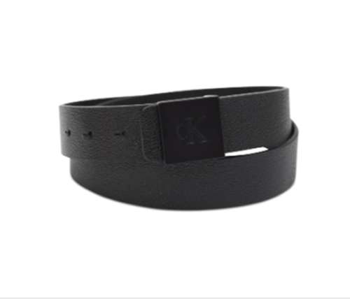Calvin Klein Mens Pebbled Leather Monogram Belt Black M 34-36