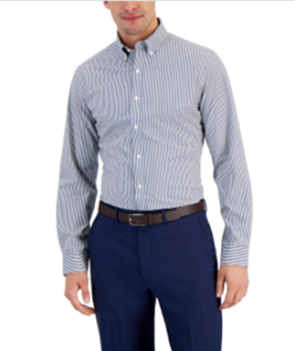 Club Room Mens Bengal Stripe Dress Shirt Navy Blue Small