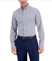 Club Room Mens Bengal Stripe Button Down Dress Shirt Navy Small