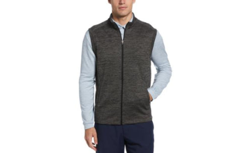 Pga Tour Men Abstract Textured Full-Zip Fleece Golf Vest Caviar Heather Gray 2XL