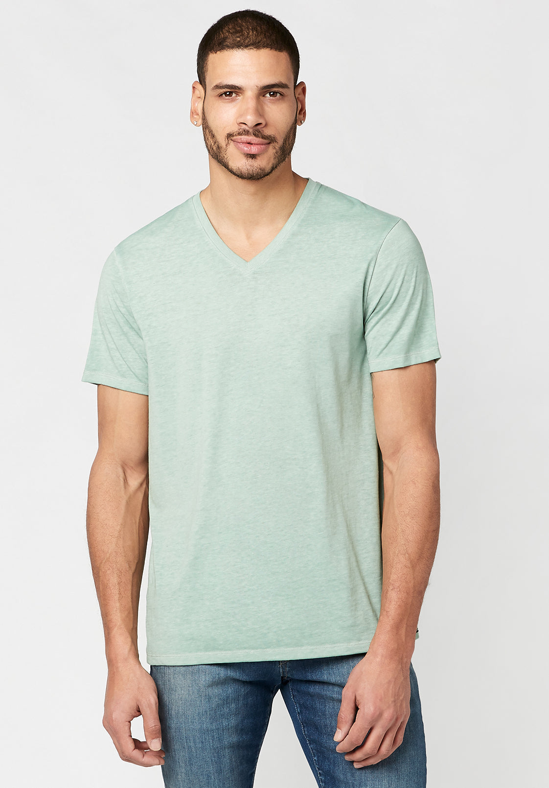Buffalo David Bitton Men's Kanek V Neck Short Sleeve T Shirt Granite Green XXL