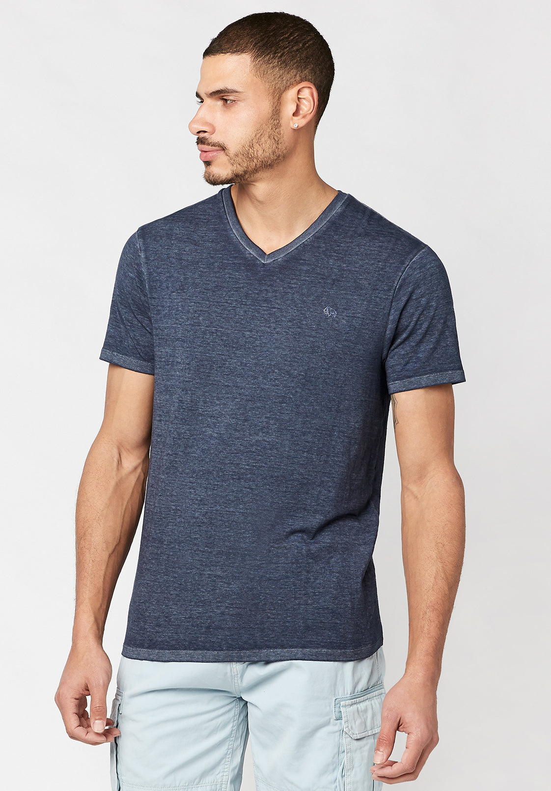 Buffalo David Bitton Mens Burnout Short Sleeve V Neck T Shirt Blue Large