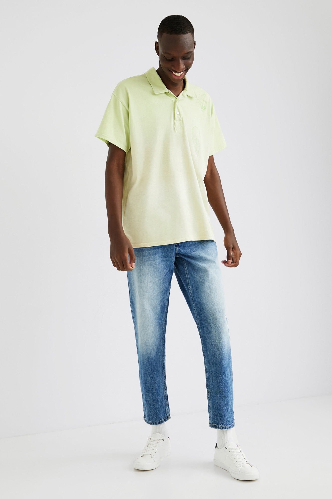 Desigual Men's Polo Shirt Large Green Old Cactus