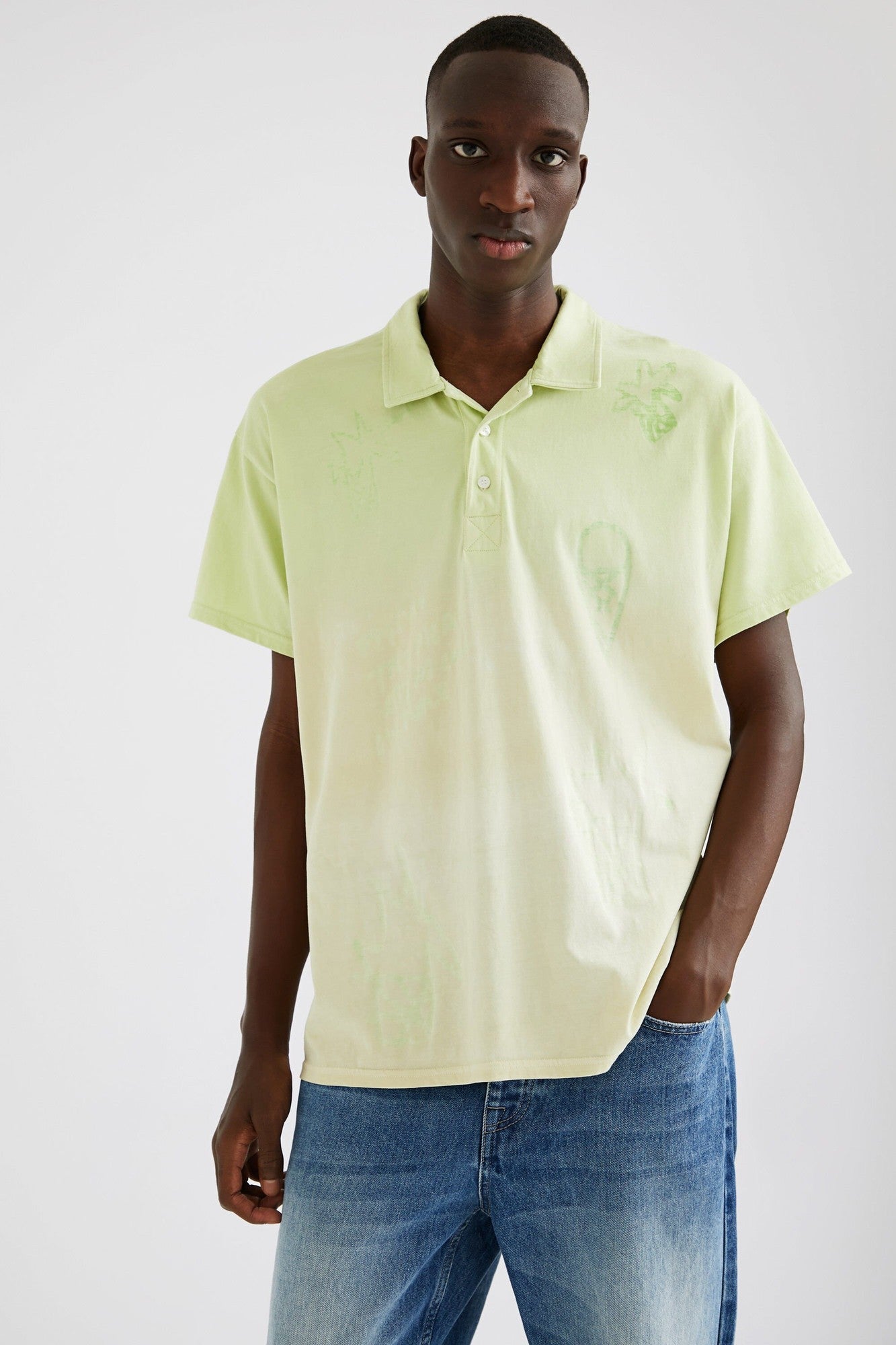 Desigual Men's Polo Shirt Large Green Old Cactus