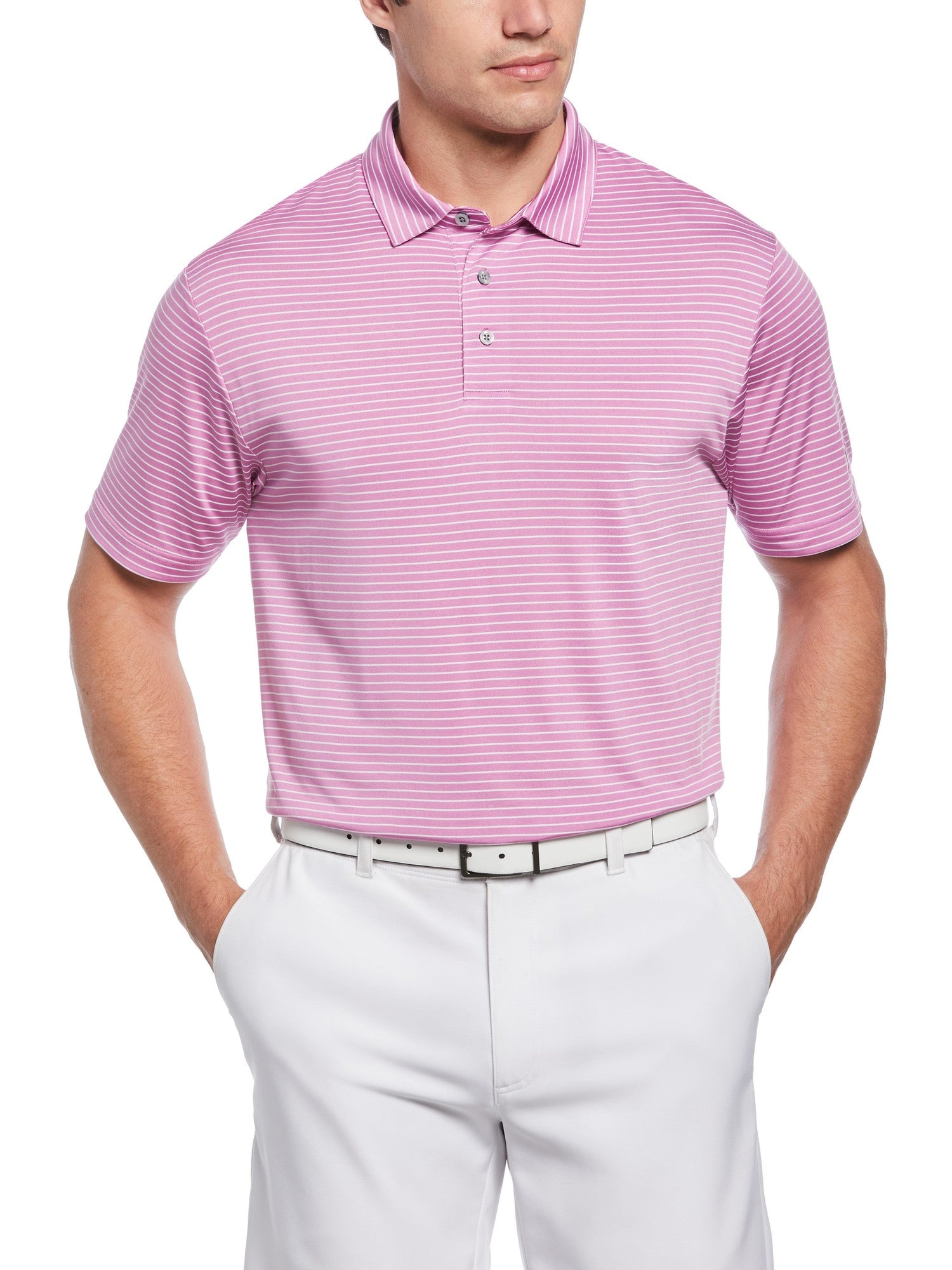 Pga Tour Mens Stripe Polo Shirt Purple Small