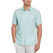 Cubavera Mens Linen Blend Tropical Panel Shirt Green Large