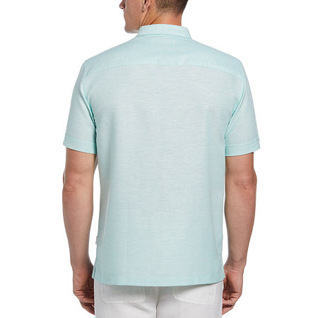 Cubavera Mens Linen Blend Tropical Panel Shirt Green Large