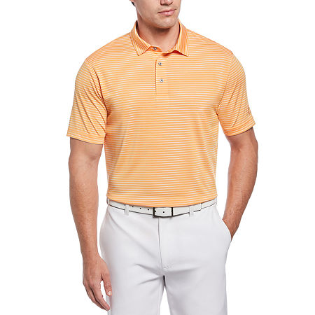 PGA TOUR Mens Single Feeder  Short Sleve Golf Polo Shirt Papaya Orange Small