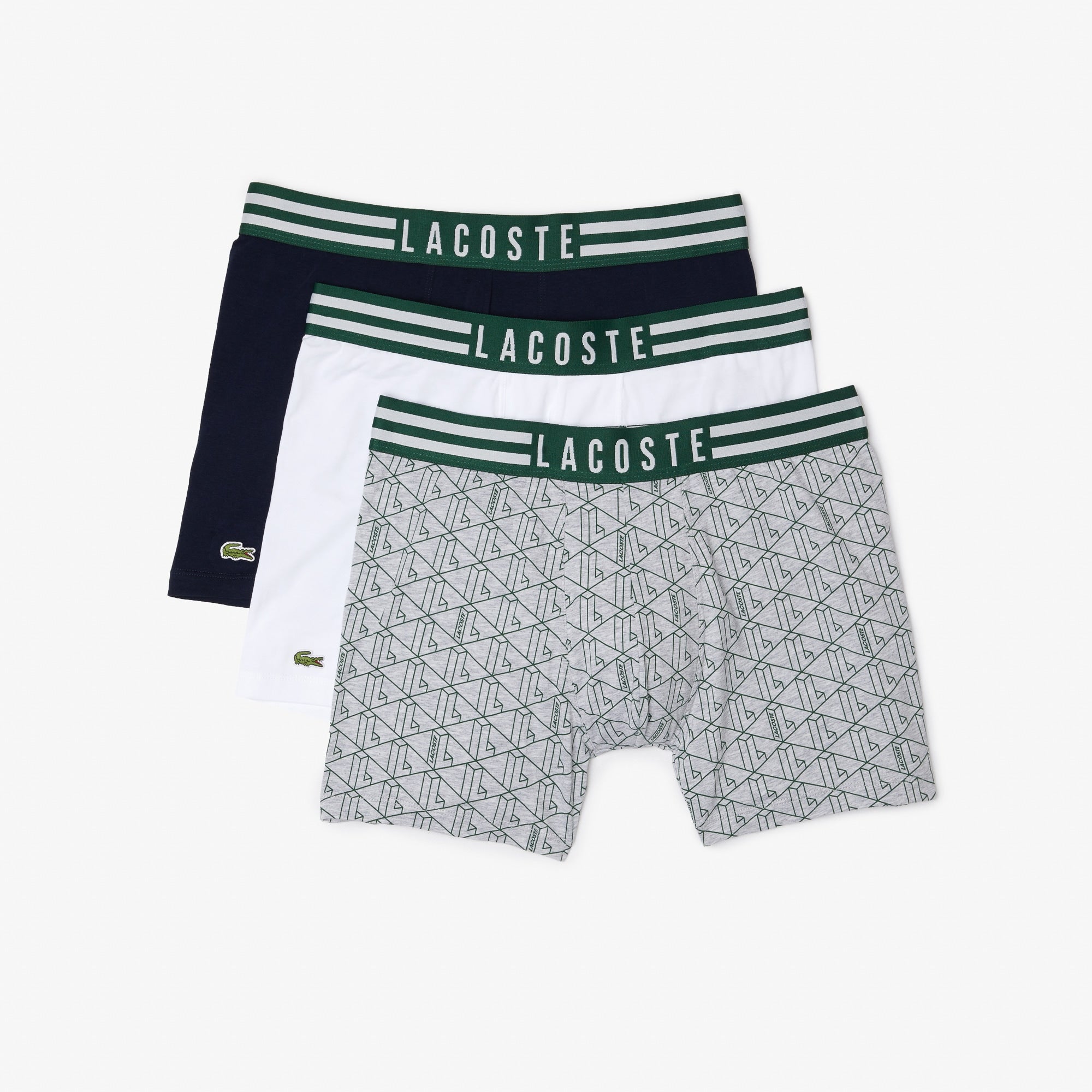 LACOSTE Mens  3 Pack Regular fit Trunks Underwear Large Grey Multi