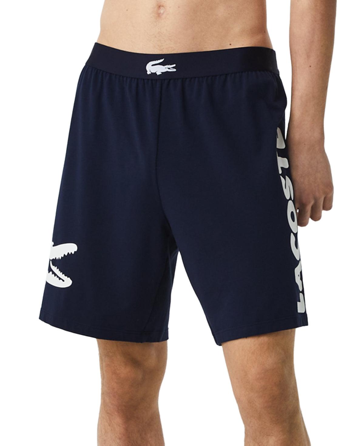 Lacoste Men's Knit Logo Lounge Pajama Shorts Navy Blue Medium