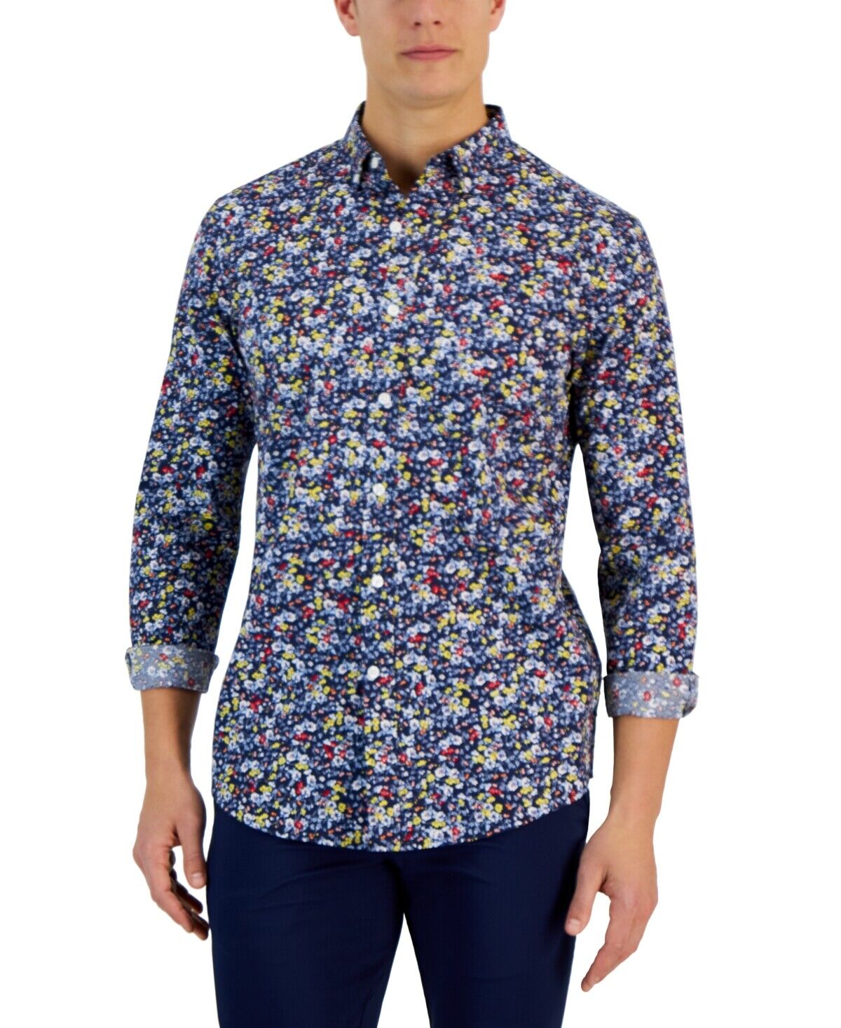 Club Room Mens Ken Long Sleeve Button-Down Shirt Navy Blue Small