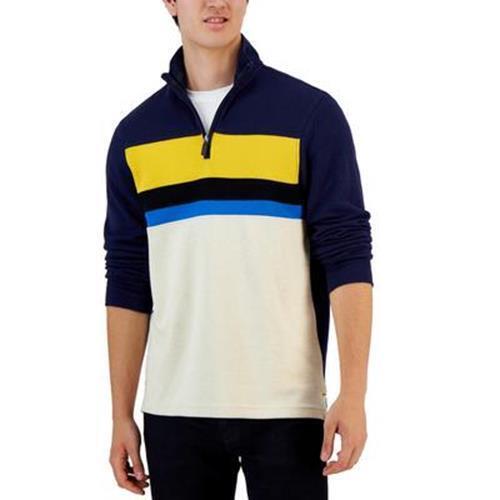 Club Room Men's Colorblocked Quarter Zip Pullover Sweater French Rib Navy XL